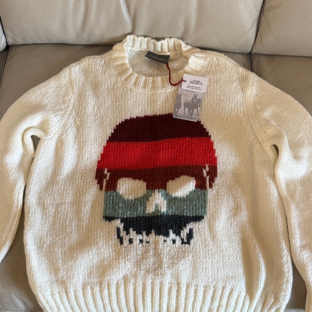 Wooden Ships Cream Sweater with Skull Design